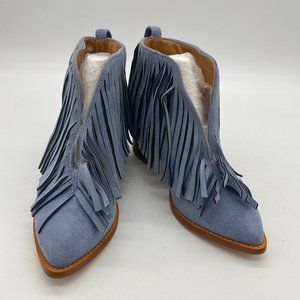 YDNRound Toe Ankle High Boots with Tassels Block Heel Suede Retro Boot